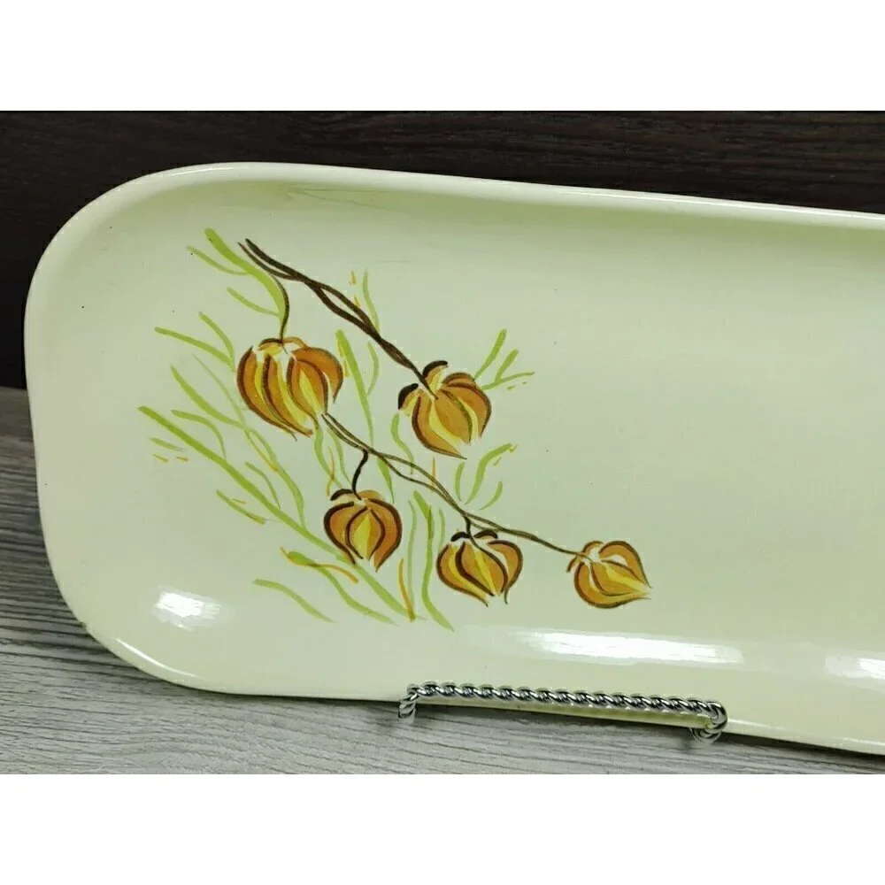 Red Wing Hand Painted Yellow Floral Dinnerware Curved Platter Stamp Rolling Tray